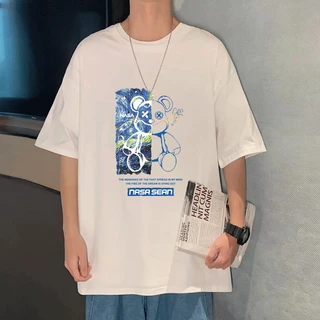 เสื้อยืดคอกลม แขนสั้น พิมพ์ลายหมี oversize t shirt เสื้อยืดผู้ชาย-ผู้หญิง เสื้อสวยๆเท่ๆ แฟชั่น สีขาว-สีดำ