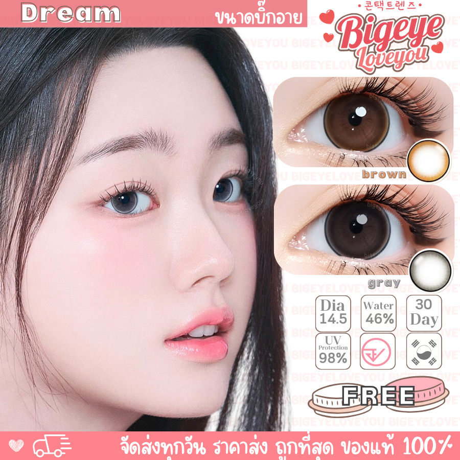 คอนแทคเลนส์🌈Dream🌈 Chestnut / Gray (Wink) ขนาดบิ๊กอาย💖ขายดี🍭