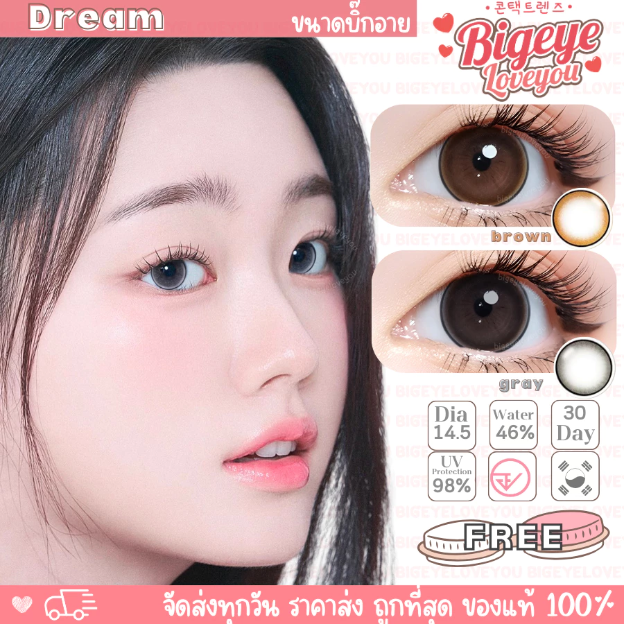 คอนแทคเลนส์🌈Dream🌈 Chestnut / Gray (Wink) ขนาดบิ๊กอาย💖ขายดี🍭