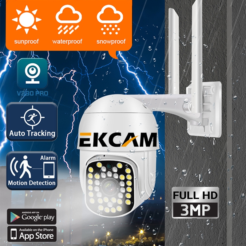 Ekcamกล้องวงจรปิด wifi (เสียงพูดไทยได้)V380 PRO กล้องวงจรปิดไร้สาย 3ล้านพิกเซล ไฟLED32 มองเห็นในที่มืดกลางคืนเป็นภาพสี