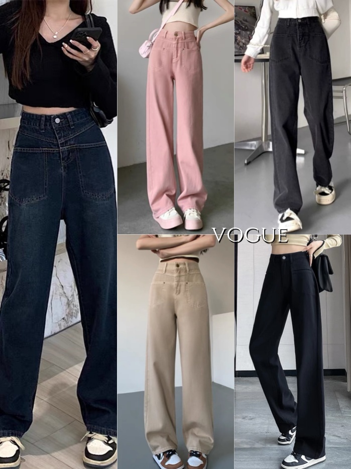 Vogue🌟พร้อมส่ง🌟 หกสี กางเกงยีนส์ยาว กางเกงทรงตรงเอวสูง (946/946-1) -NZ