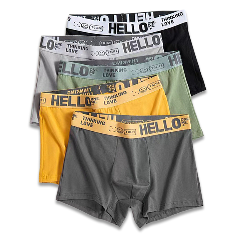 ซื้อ1 ได้5 เซ็ตกางเกงในชาย Hello ยอดนิยม เป็นมิตรกับผิว นุ่มสบาย ชุดชั้นในชาย (บ็อกเซอร์)