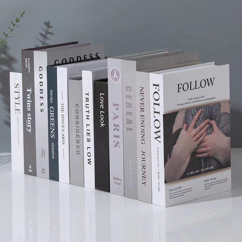 โมเดิร์นปลอมหนังสือนอร์ดิกแสงหรูหราจำลองหนังสือห้องนั่งเล่นตกแต่งบ้านร้านค้า
