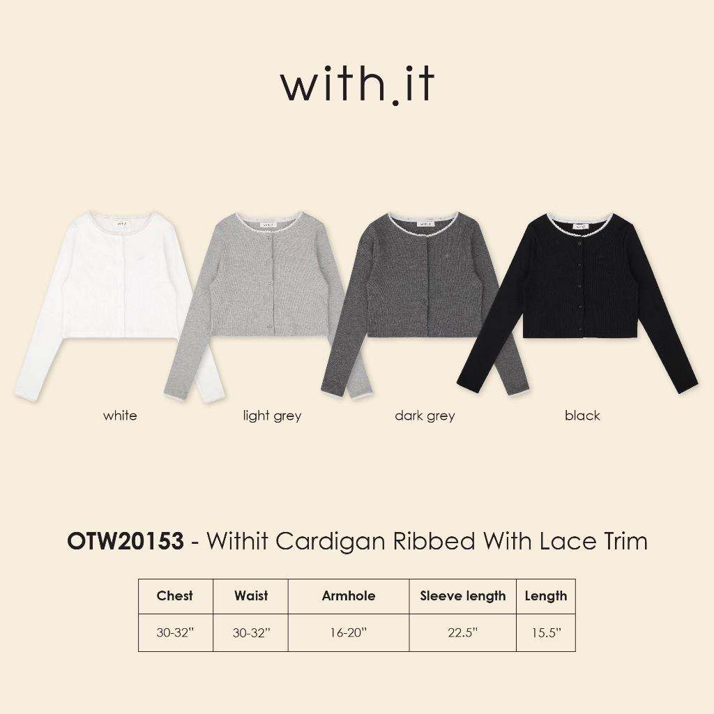 ลด 75.- พิมพ์ WTSD12 with.it.store - OTW20153 เสื้อคาร์ดิเเกนผ้าริบแต่งขอบลุกไม้วิทอิท