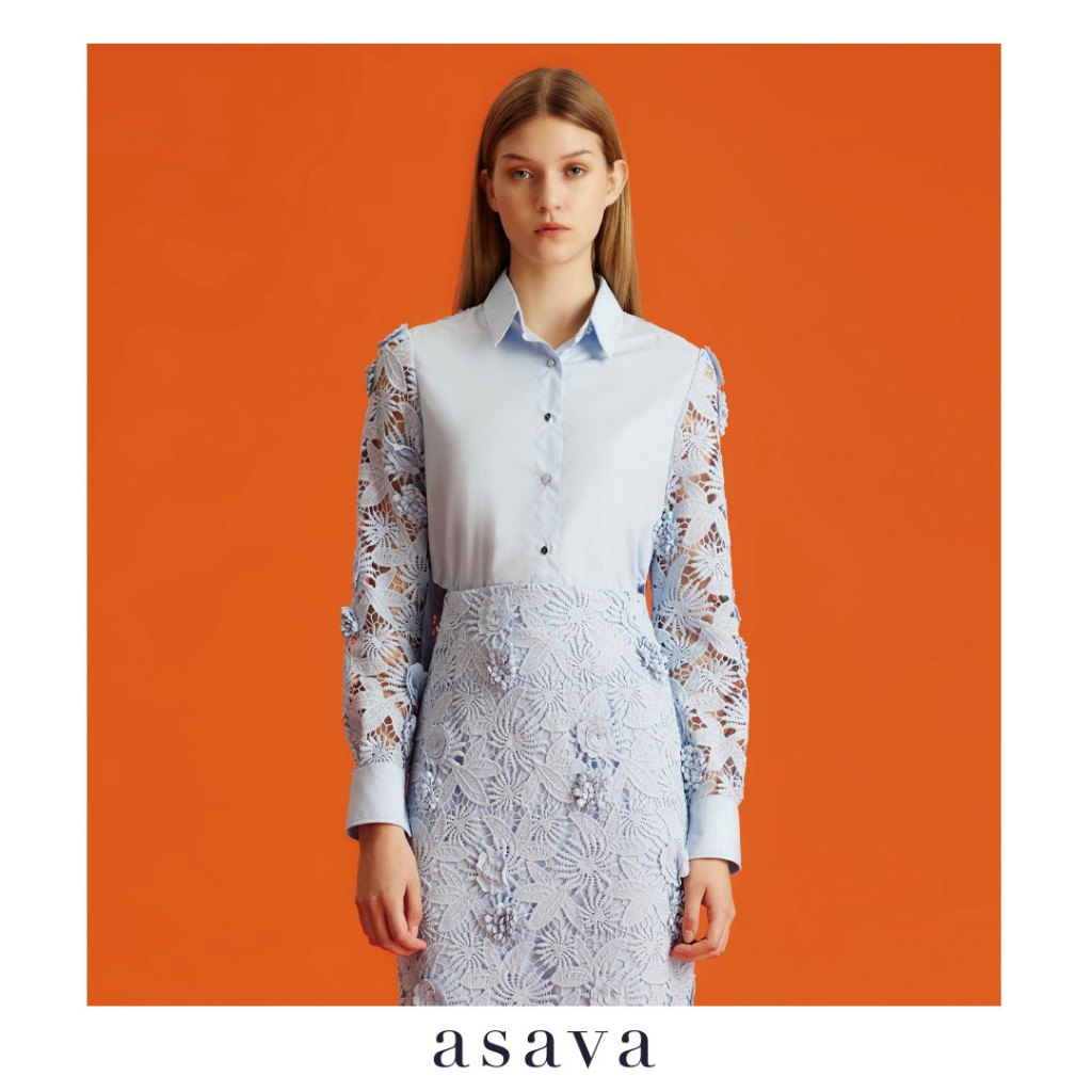 [asava aw24] Daniella Long Sleeve Shirt เสื้อเชิ้ตผู้หญิง แขนยาว แต่งกระดุมหน้า ผ้าลูกไม้ตาไก่ 3 มิติ