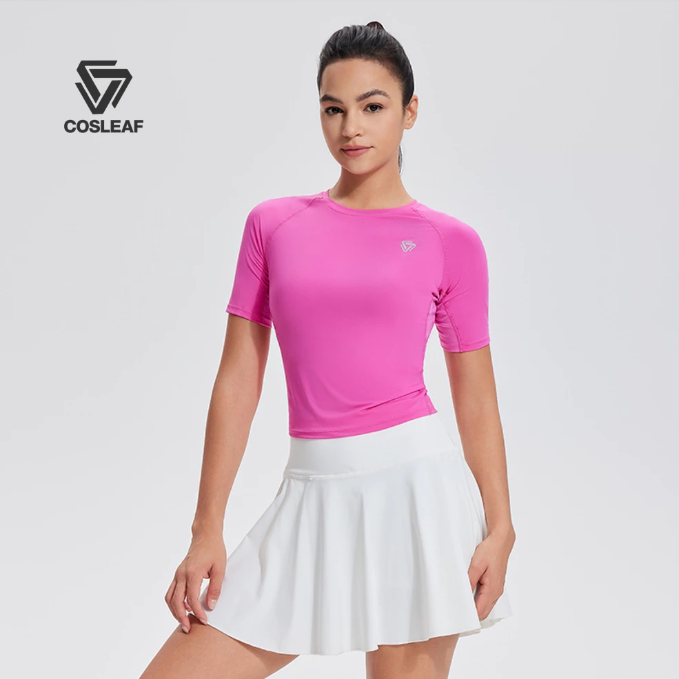 Cosleaf เสื้อครอปกีฬาปั่นจักรยาน วิ่ง ฟิตเนส ทรงสลิมฟิตสีสันสดใสผ้าไลคร่าแห้งไวมีความยืดหยุ่นสูงใส่สบาย