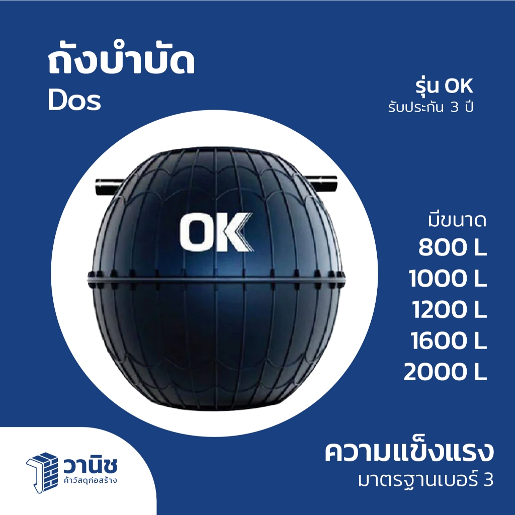 DOS ถังบำบัด ถังบำบัดน้ำเสีย รุ่น OK มีขนาด 800, 1000, 1200, 1600, 2000 ลิตร