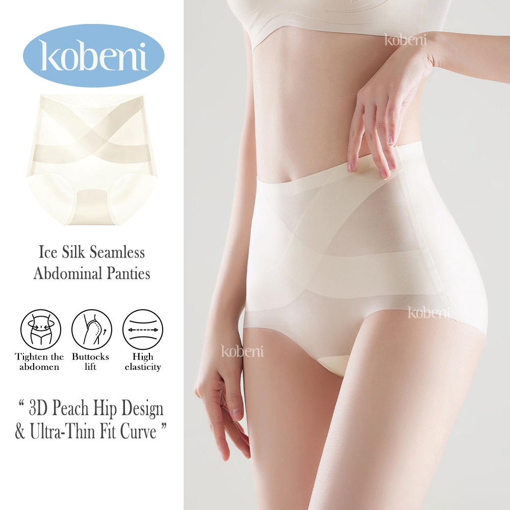⭐KOBENI⭐กางเกงในผู้หญิง กางเกงในไร้ขอบ Ice Silk เอวสูง กระชับหน้าท้อง ยกก้น ยืดเ