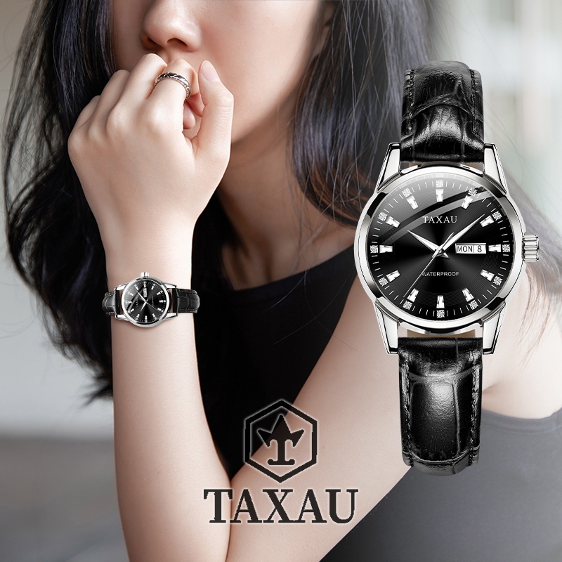 TAXAU 100% ของแท้ นาฬิกาผู้หญิงกันน้ำ สายหนัง ดูเวลา ดูวันที่ เรืองแสง นาฬิกาผู้หญิง รับประกัน 1 ปี