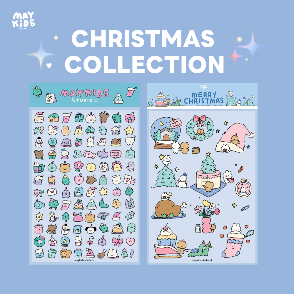 Christmas sticker สติกเกอร์อิโมจิ ตัวจิ๋ว สำหรับแปะตกแต่ง สติกเกอร์ไดคัท PVC เนื้อพรีเมี่ยม