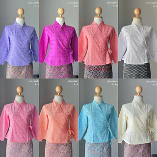 เสื้อลูกไม้เจ้านางมัดข้างแขนสามส่วน ไซส์ 34“-46”