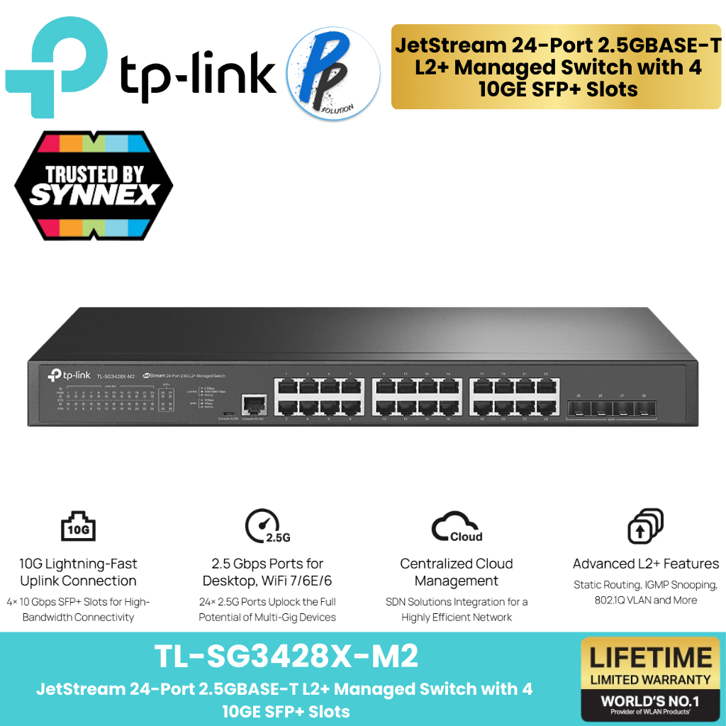 TP-Link  ⚡️สวิตซ์ฮับจัดการได้⚡️ TL-SG3428X-M2 JetStream 24-Port 2.5GBASE-T L2+ Managed Switch with 4