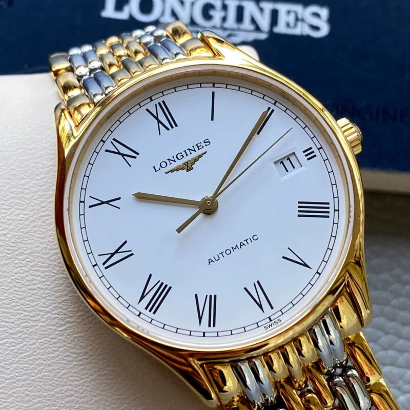 มือสอง99 ใหม่ Longines แผ่นดิสก์สีขาวโรมันขนาดควอตซ์เคลื่อนไหวนาฬิกาข้อมือสำหรับผู้ชาย