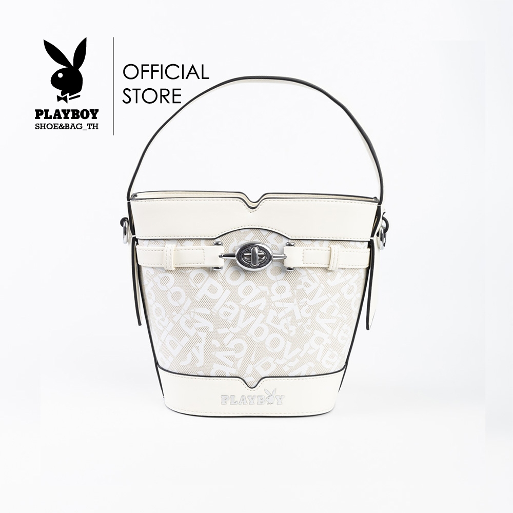 Playboy รุ่น Emmy bag กระเป๋าสะพายข้างผู้หญิง รหัส ST-B244PB591 ดีไซน์ ทรงถังสกรีนลายโลโก้ แต่งอะไหล่หมุนปิด มี 2 สี