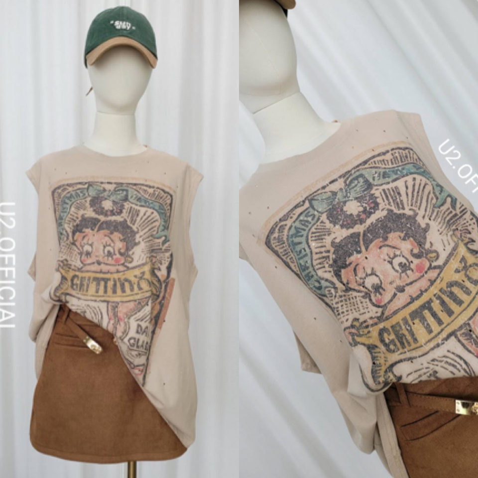 เสื้อเเขนกุดBettyผ้าฟอกงาน laser cut รุ่นใหม่ laser cut ทั้งตัวเหมือนเดิมค่ะ ทรง oversize แบบสุดๆใส่แบบ unisex ได้เลยค่ะ