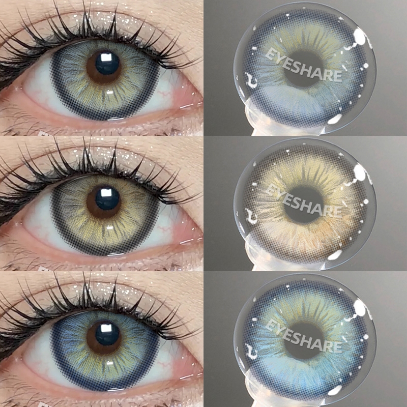 {COD}-คอนแทคเลนส์ Eyeshare Nicosia สีเทา/น้ำตาล/น้ำเงิน 1 คู่ คอนแทคเลนส์สีตาโต 14.2 มม. จัดส่งฟรี เลนส์แฟชั่น