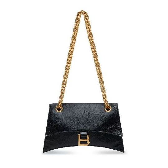 Balenciaga CRUSH ทำเก่า โลโก้ B สีทอง หนังวัวอัด crossbody shoulder bag พร้อมอุปกรณ์ครบครัน ของแท้ ก