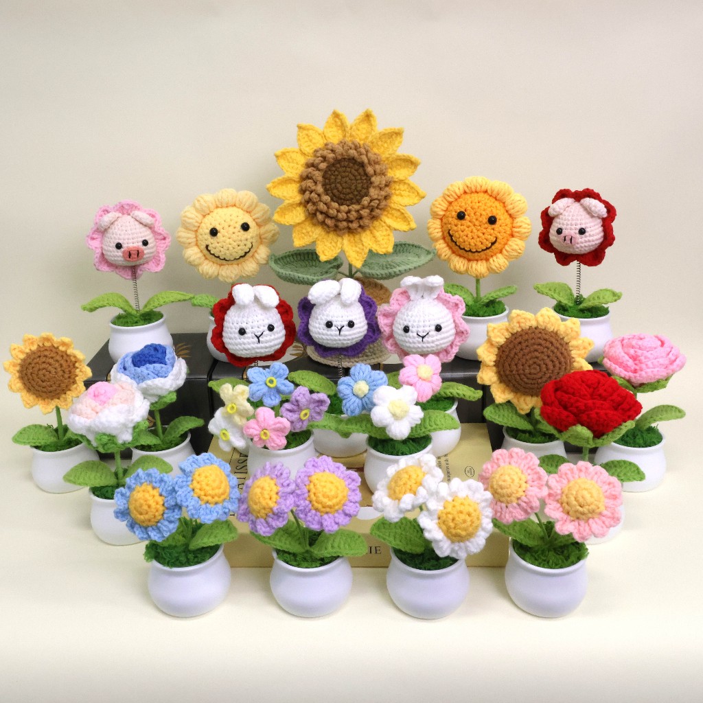 ดอกทานตะวันโครเชต์ handmade - กระถางตกแต่งบ้าน ของขวัญวันสำคัญ ส่งจากกรุงเทพฯ
