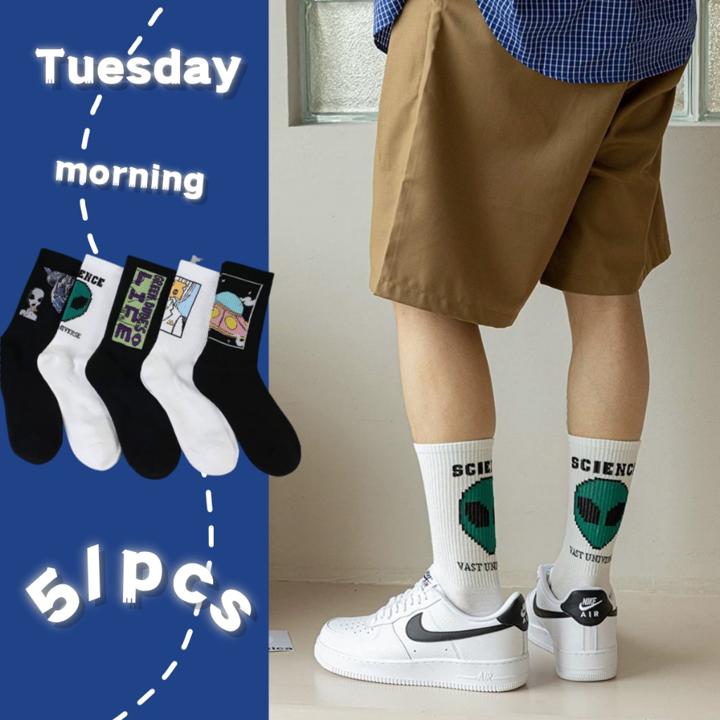 (ได้รับ 2-3 วัน) จัดส่งจากประเทศไทย~ถุงเท้ายาวน่องน่ารัก 5 คู่ถุงเท้าผ้าฝ้ายเหมาะสำหรับผู้ชายและผู้หญิง