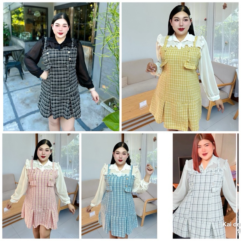 133.B ชุดเดรสสาวอวบ ชุดไปงานแต่งสาวอวบรุ่นใหม่ผ้าทอทวิสแขนชีฟอง