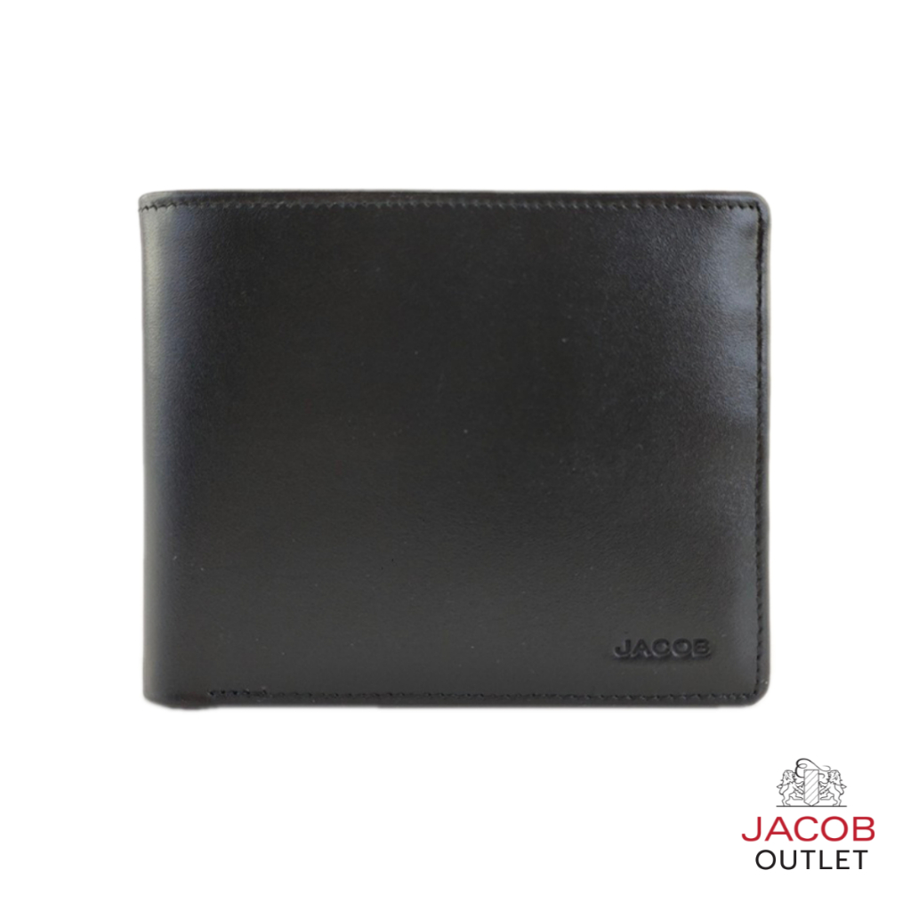 JACOB กระเป๋าสตางค์หนังสีดำ มีช่องใส่บัตร พับขึ้นได้ - รุ่น 21054