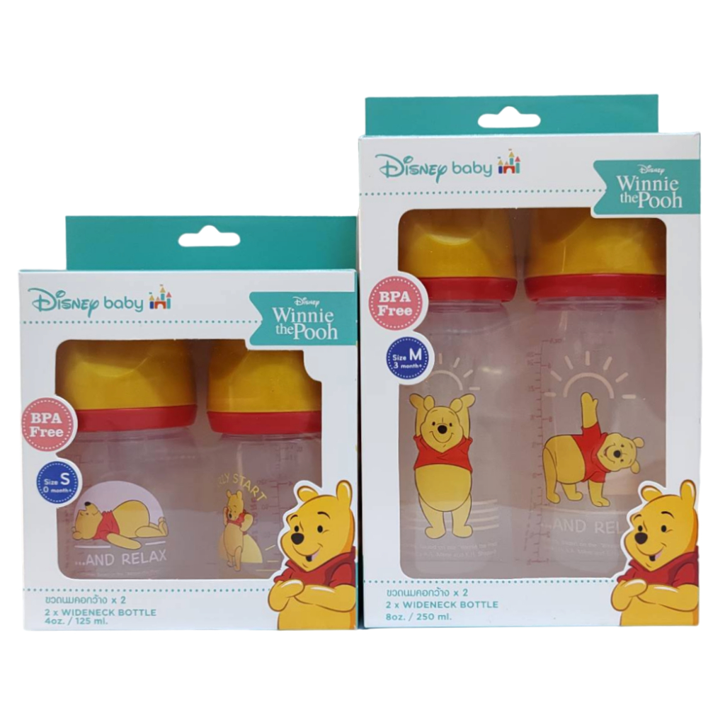 Babi Care ขวดนมคอกว้าง PP 4Oz/8Oz.ลายลิขสิทธิ์ หมีพูห์ มิกกี้ มินนี่ ลายการ์ตูน  (แพ็ค 2 ขวด)