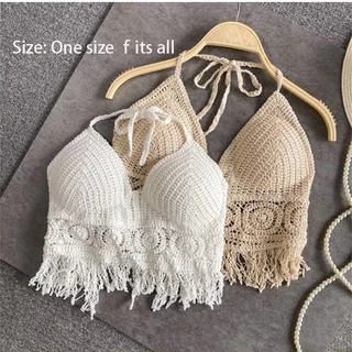 SGH0246 บราสายเดี่ยว แบบถักไหมพรม สไตล์โบฮีเมียน งานสวย ลุคเซ็กซี่ มีฟองนํ้าในตัว ใส่ไปทะเล