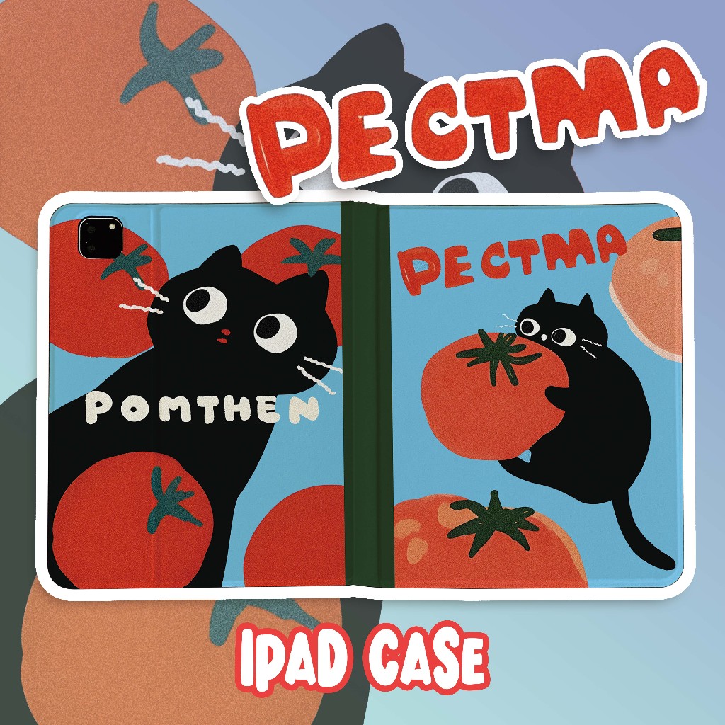 ส่งในพื้นที่ เคสไอแพด BLACK KITTY Gen9 Air5 เคส iPad tomato Gen8 air6 Case iPad มีที่เก็บปากกา
