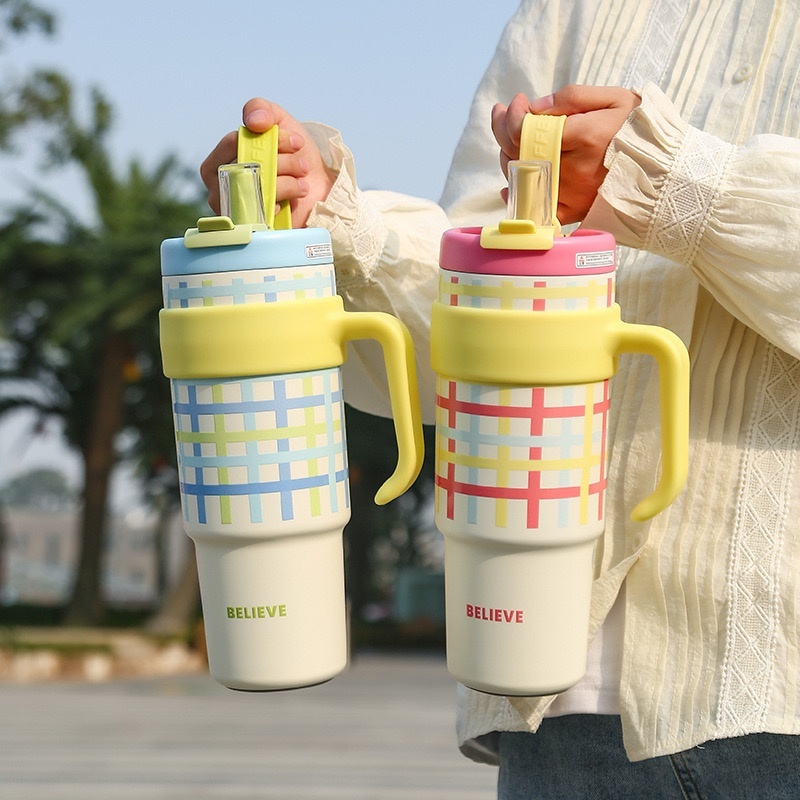 แก้วเก็บความเย็น กระติกน้ำเก็บความเย็น ลายน่ารัก สกรีนลายชัด มีหลอด+หูหิ้ว ฝา2in1 สแตนเลส316ขนาด1250ml รุ่นJQ069 - รูปที่ 5