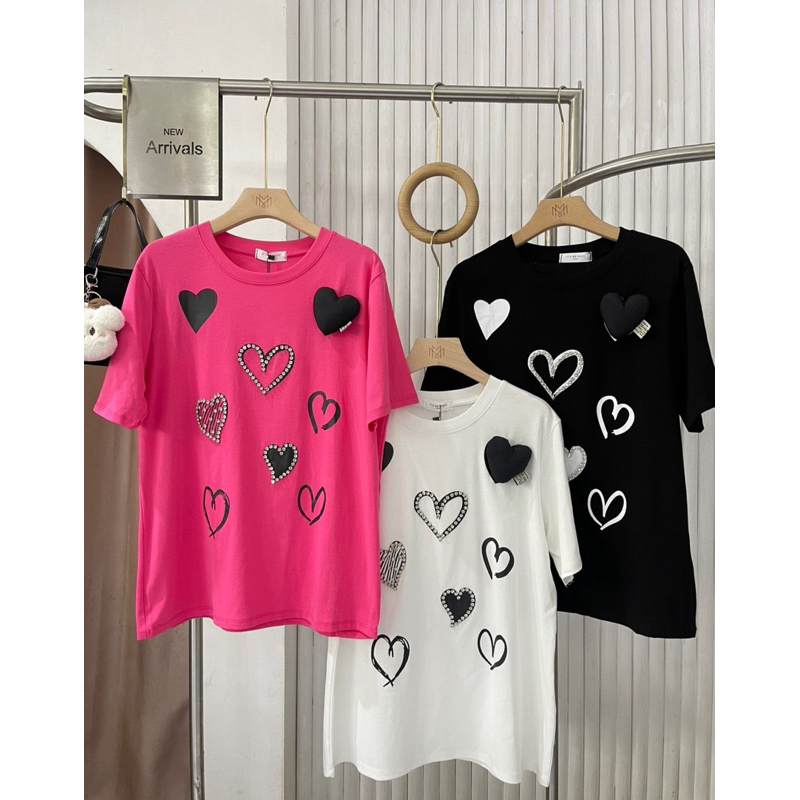 เสื้อยืดงานหัวใจ 3 D ผ้าคอนตอนผ้าดีมากๆงานป้าย lt’me basic