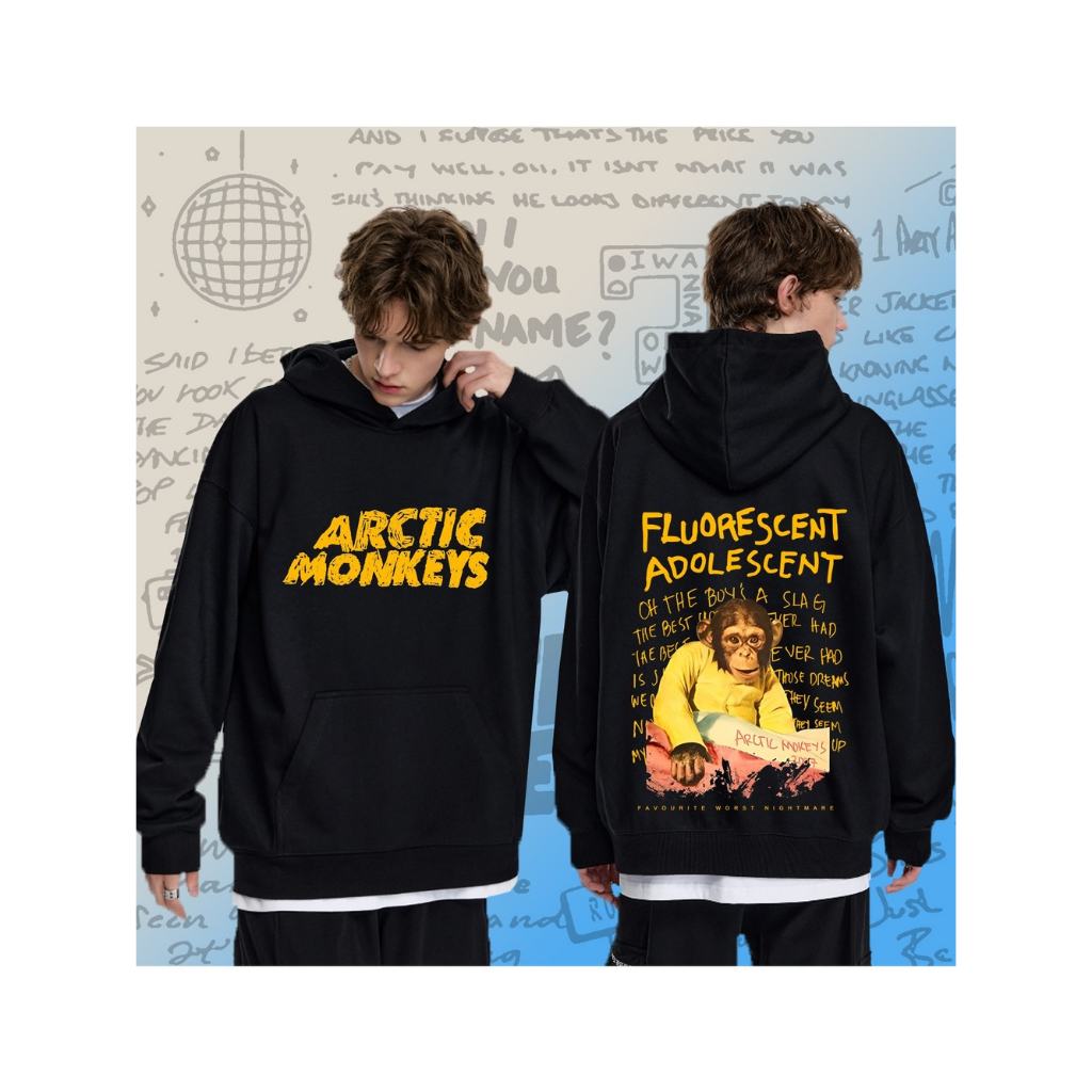 ARCTIC MONKEYS เสื้อฮู้ดแขนยาว - AM ALBUM SONG LIST DOODLE เสื้อฮู้ดแขนยาว MEN COTTON M-3XL