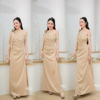 ชุดออกงาน เดรสไปงาน มาเพิ่ม 18 เย็นค่า มีสีฟ้า ฟ้าคราม ม่วง ครีม เขียว ชมพู MAYA G121แถมเข็มกลัดดอกไม้1ดอก