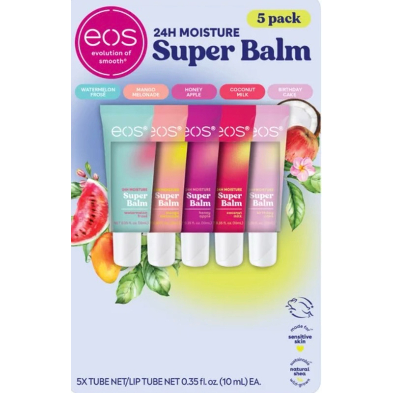 EOS Lip Balm ของเเท้จาก🇺🇸 24H Moisture Super Balm มีทั้งหมด 5 กลิ่น เเยกเเพ็คขาย 1 หลอด