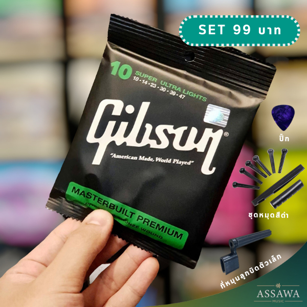 SET สายกีต้าร์โปร่ง สายกีต้าร์โปร่งไฟฟ้า สายGibson/ปิ๊ก/ที่หมุนลูกบิดตัวเล็ก/ชุด Nut Saddle หมุด สีดำ