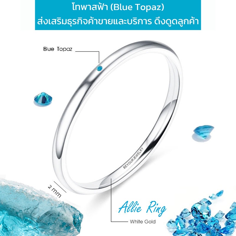 พลอยโทพาสฟ้า (Blue Topaz) Allie ring แหวนพลอยมินิมอล 2 มิล ขอบมน