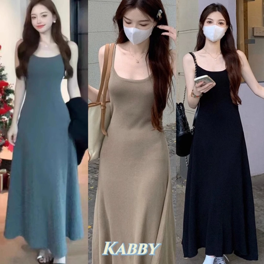 พร้อมส่ง✨เดรสยาว สายเดี่ยว สีพื้น เช็กซี่ ใส่สบาย