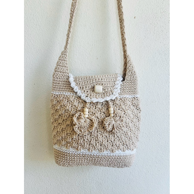 กระเป๋าถัก  ลายเปลืองหอย  สะพายข้าง