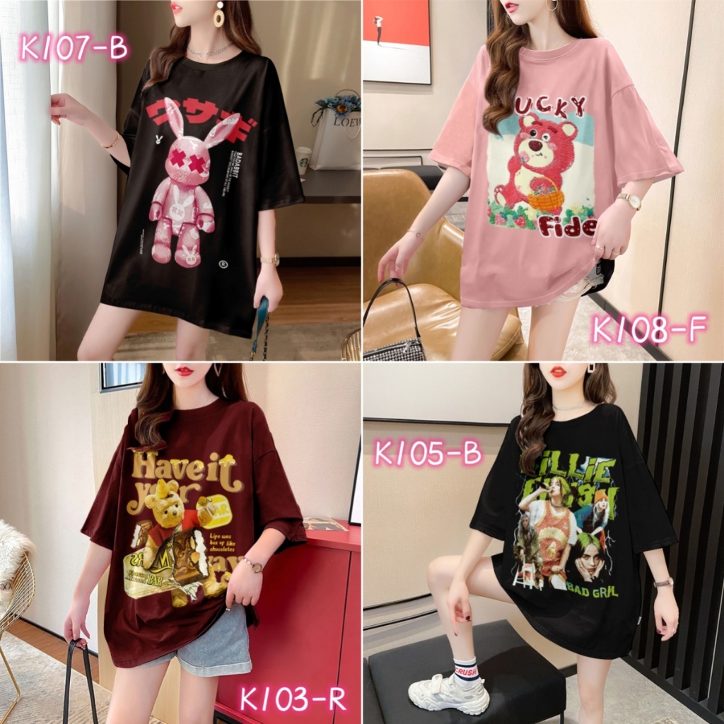 ฤดูร้อนใหม่แฟชั่นผู้หญิงแขนสั้นเสื้อยืดขนาดใหญ่รุ่นหลวมผ้าฝ้ายแท้ฤดูร้อนคอกลมการ์ตูนน่ารักเสื้อยืด