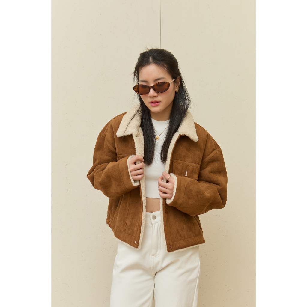 [Coatto.bkk] Mini Brixton Suede Jacket เสื้อแจ็คเก็ตหนังกลับทรงสั้น คอปก ด้านในบุขน (C189)
