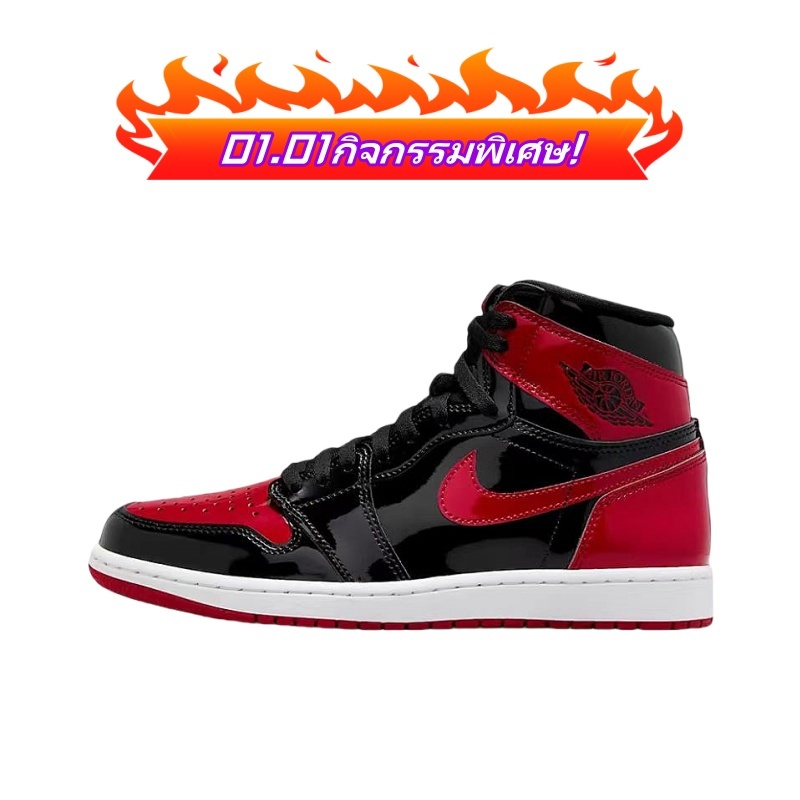 1.1 โปรโมชั่นใหญ่! Jordan Air Jordan 1 retro high og"patent bred"Fashion and comfort Sneakers รองเท้าบาสเก็ตบอล AJ1