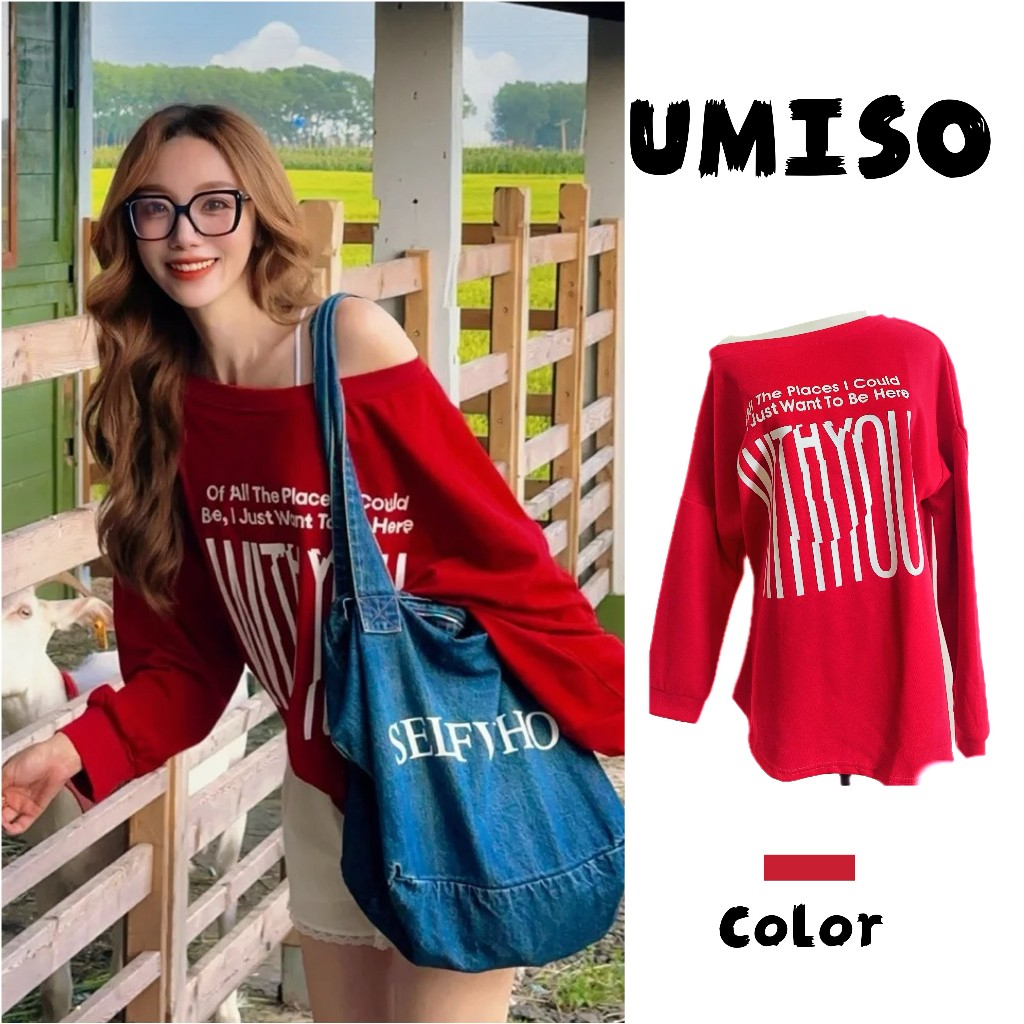 UMISO พร้อมส่ง✨เสื้อแขนยาว แขนยาว  เสื้อหนาว สเวตเตอร์ แขนยาว คอกลม ทรงหลวม แบบบ