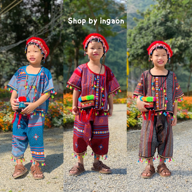 ชุดพื้นเมืองเด็ก ชุดเด็กดอย(มีไซส์1-10ปี)รุ่นพิมพ์ลาย+เเต่งพู่ ใส่ได้ทั้งเด็กผู้ชายเเละเด็กผู้หญิง