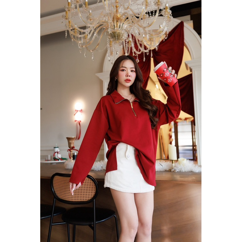 ZIPPER TOP OVERSIZE  เสื้อแขนยาวแต่งซิปสีทอง Premiumใส่สบาย - รูปที่ 2