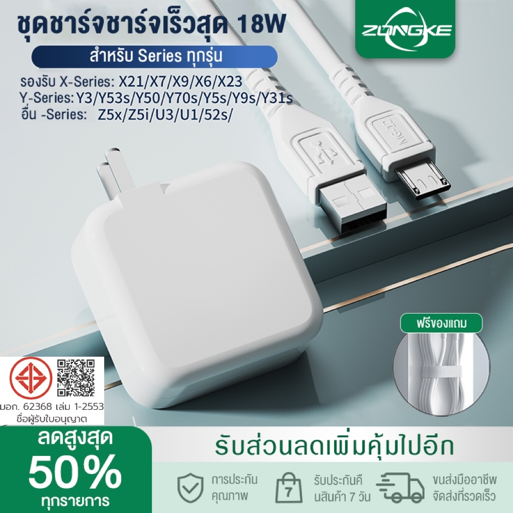 ชุดชาร์จ VIVO หัวชาร์จVIVO+สายชาร์จVIVO รองรับ VIVO V9 V7+ V7 V5s V5Lite V5Plus V5 V3Max V3 Y85 Y81 Y71 Y65