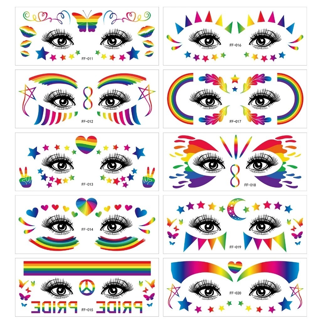 แทคทูติดหน้า แทคทู สติกเกอร์ ติดหน้า แต่งหน้า Face Tattoo Rainbow PRIDE LGBT LGBTQ LGBTQA Accessorie