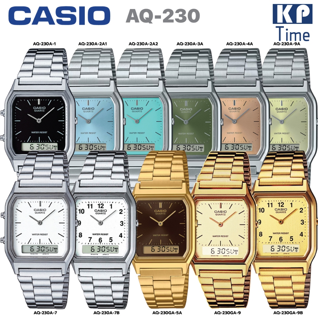Casio นาฬิกาข้อมือผู้หญิง สายสแตนเลส รุ่น AQ-230A, AQ-230GA ของแท้ประกันศูนย์ CMG