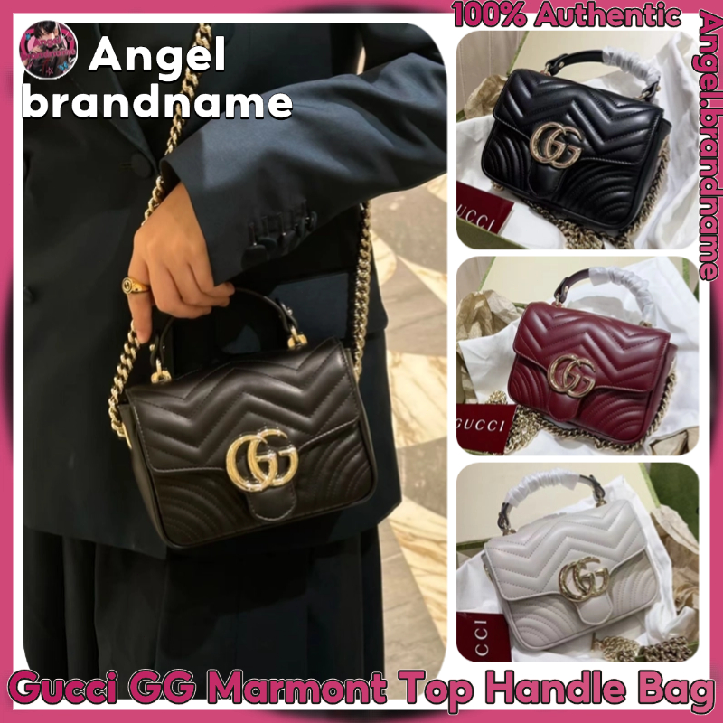 🔥🆕กุชชี่ GUCCI GG Marmont Mini Top Handle Bag👜กระเป๋าสะพายแบบใหม่ Shopee สี่ปีของแท้ร้านค้าเก่า💯