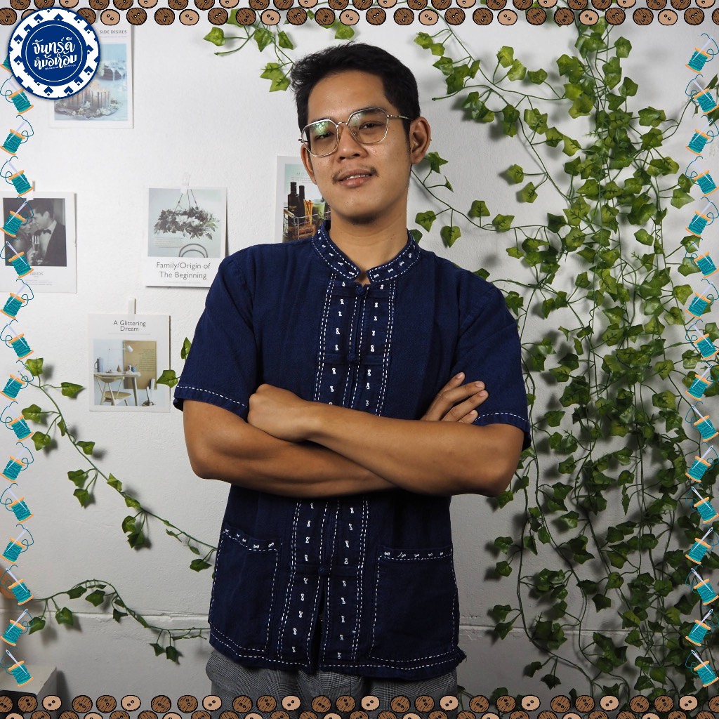 เสื้อหม้อห้อมคอจีนด้นขาว(แขนสั้น)