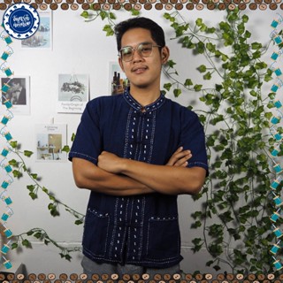 เสื้อหม้อห้อมคอจีนด้นขาว(แขนสั้น)