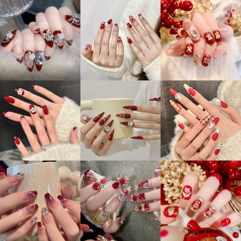 Luxnail รุ่น FN12 พร้อมส่งเล็บปลอมสำเร็จรูปสีแดงมงคล เล็บปลอมตรุษจีน เล็บเจลสีแดงตรุษจีน